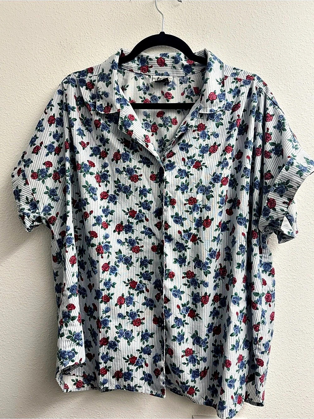 Tapestry vintage blue Floral Button Front oversized Shirt size Xl